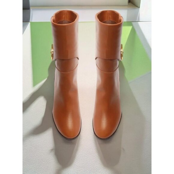 Arezzo Women's Brown Leather Rounded Toe Vivian Mid Block Heel Booties NIB - Picture 4 of 5